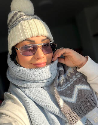 Комплект зимний/шапка и теплый шарф,серо голубого цвета