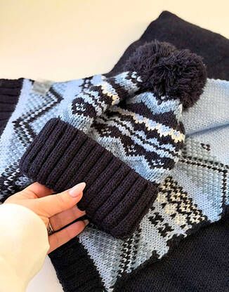 Шапка и шарф / комплект теплый зимний, сине-голубой